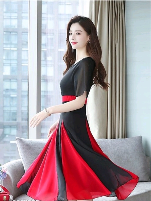 Elizy Women Black Plain Red KaliFlair Georgatte Maxi Dress - M